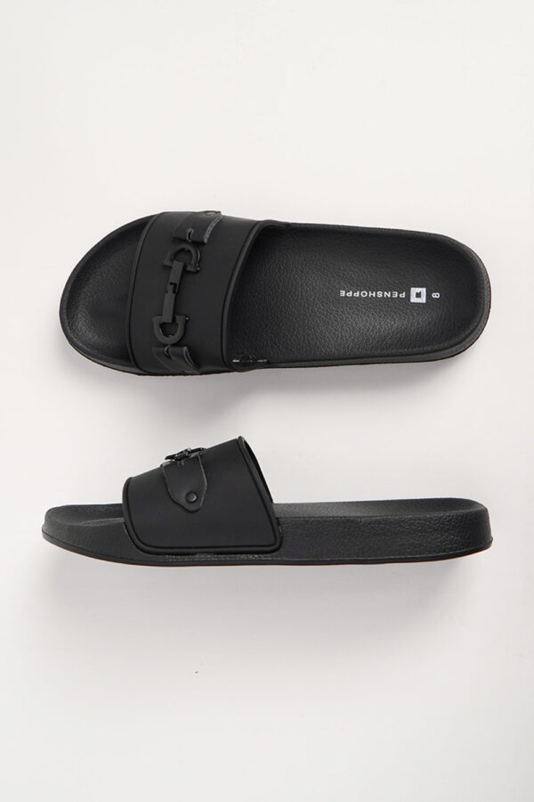 Women's All Rubber Slides with Metal Detail
