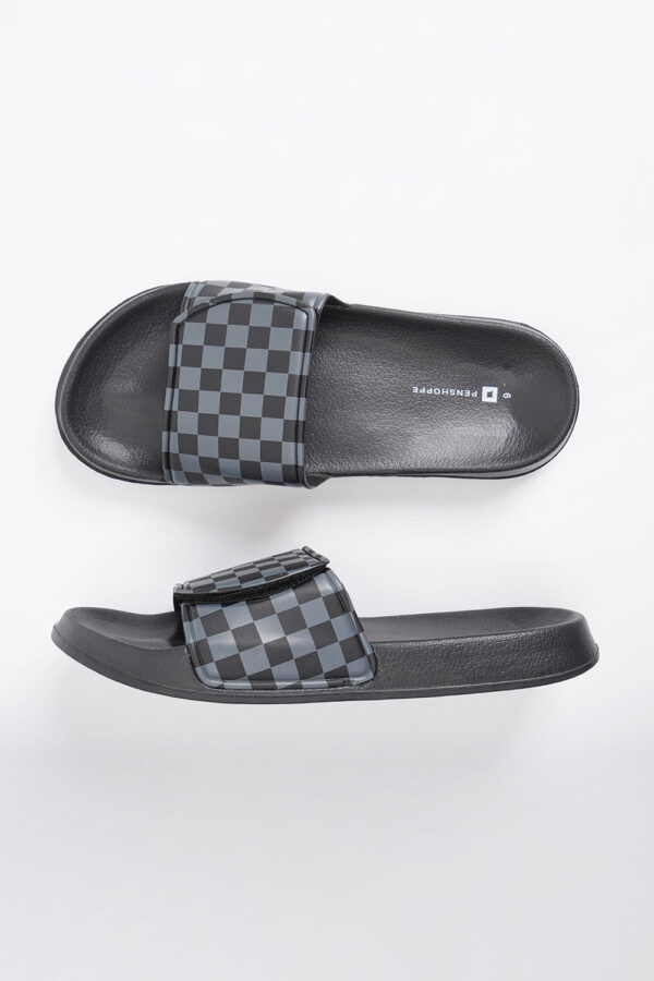 Men's Checkered Denim Velcro Slides