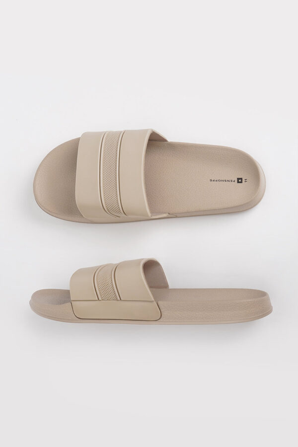 Men's All Rubber One Band Slides with Perforated Stripes
